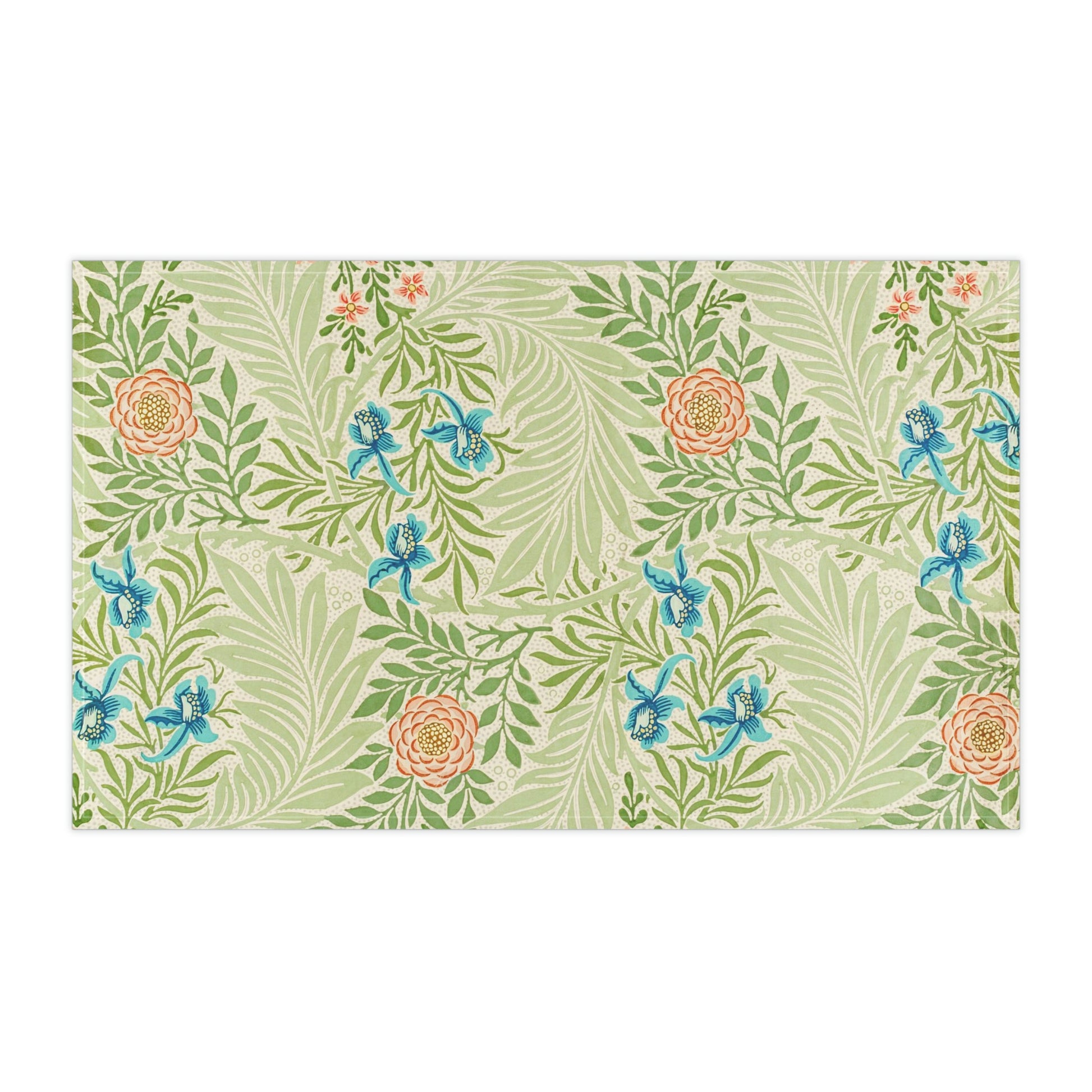 A kitchen tea towel with a floral pattern inspired by William Morris - Larkspur Collection.