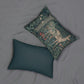 A lumbar cushion featuring an intricate woven design with a deer and forest motif, inspired by William Morris - Greenery Collection.