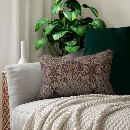 A rectangular lumbar cushion with a William Morris & Co floral pattern in a multicolour design, featuring a concealed zipper.