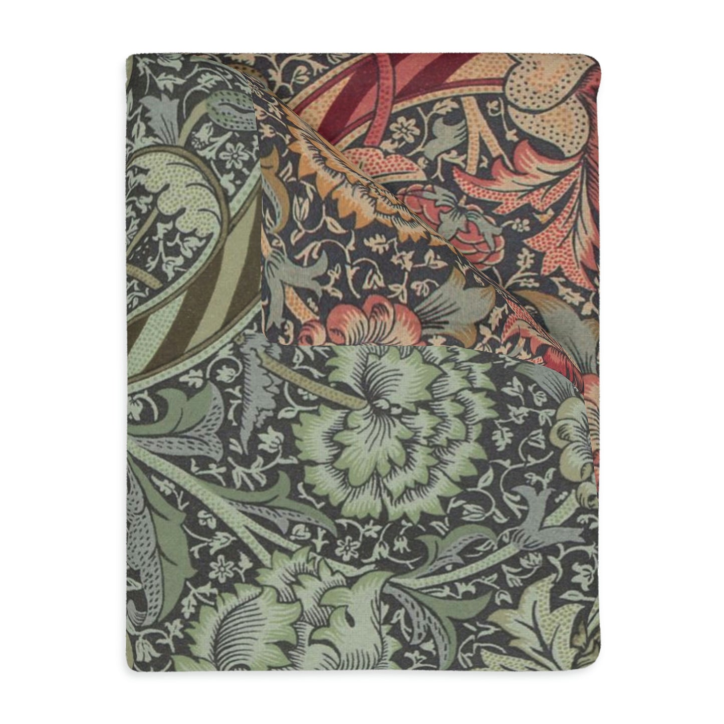 Luxury Velveteen Minky Blanket (Two-sided print) inspired by William Morris & Co in a pattern called Wandle Collection (Grey/Red)