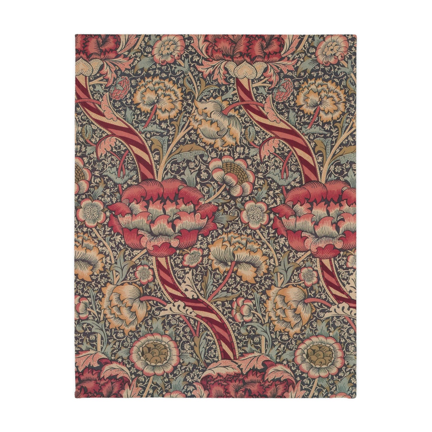 Luxury Velveteen Minky Blanket (Two-sided print) inspired by William Morris & Co in a pattern called Wandle Collection (Grey/Red)