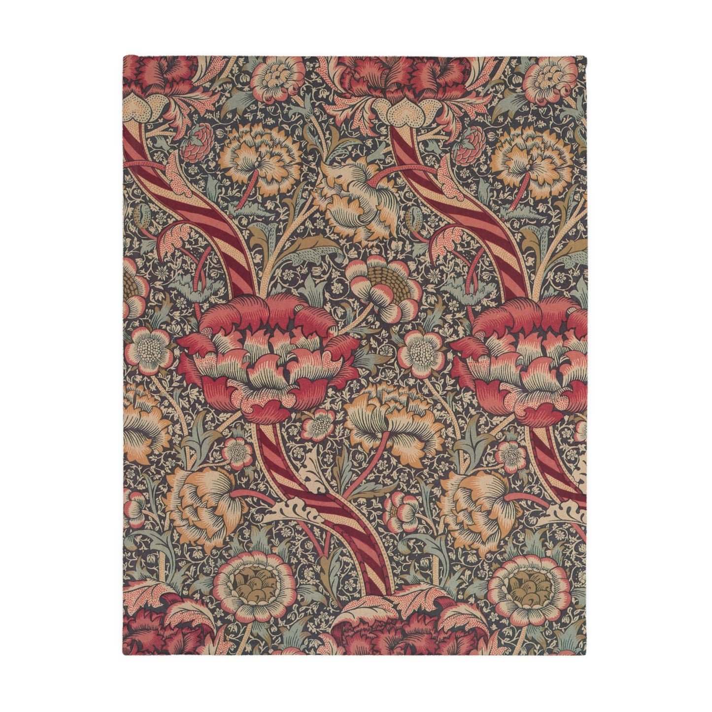 Luxury Velveteen Minky Blanket (Two-sided print) inspired by William Morris & Co in a pattern called Wandle Collection (Grey/Red)
