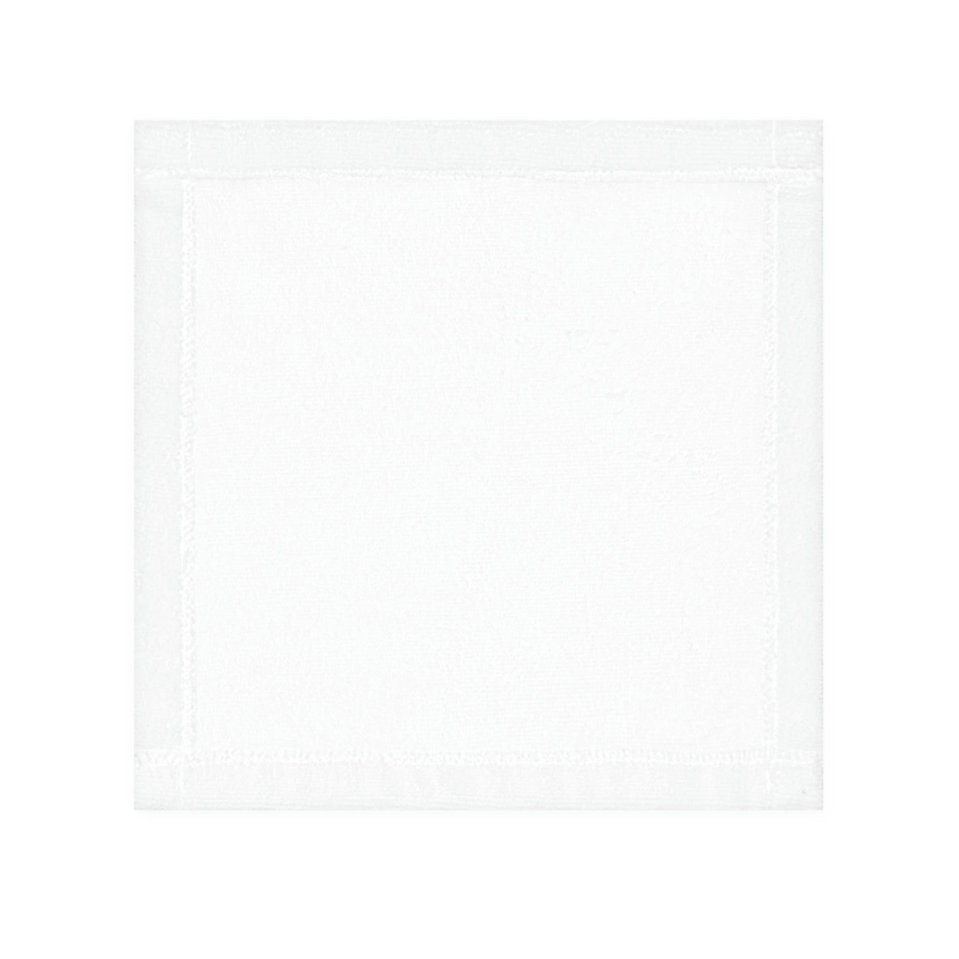 A white washcloth with a printed floral pattern inspired by William Morris, featuring two angels in a vintage style.