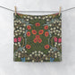 A colorful floral patterned washcloth inspired by William Morris' arts and crafts design.