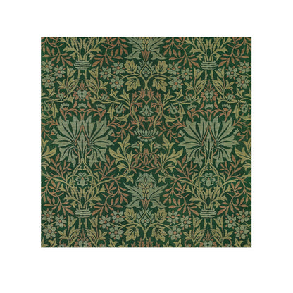 A green washcloth with a floral pattern inspired by William Morris.