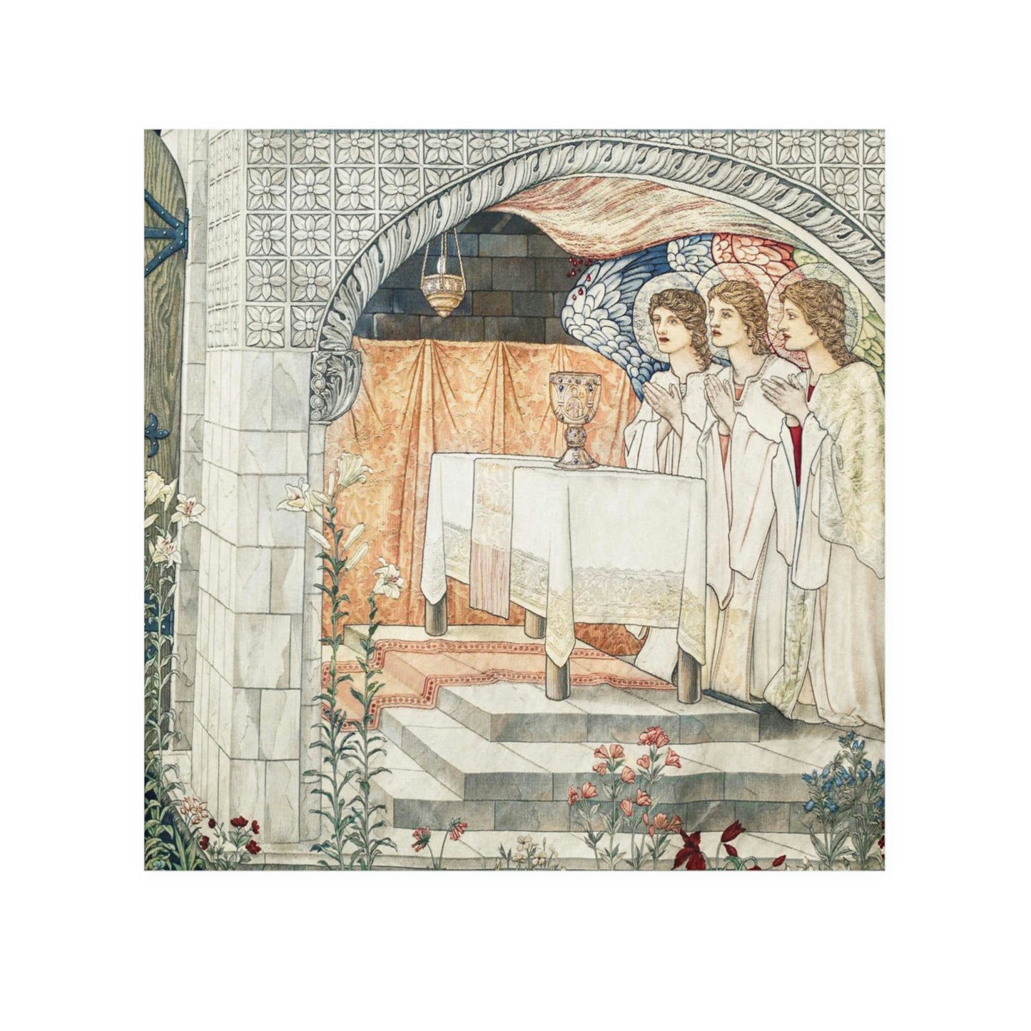 A washcloth with a floral pattern inspired by William Morris, featuring a one-sided print with multiple colors.