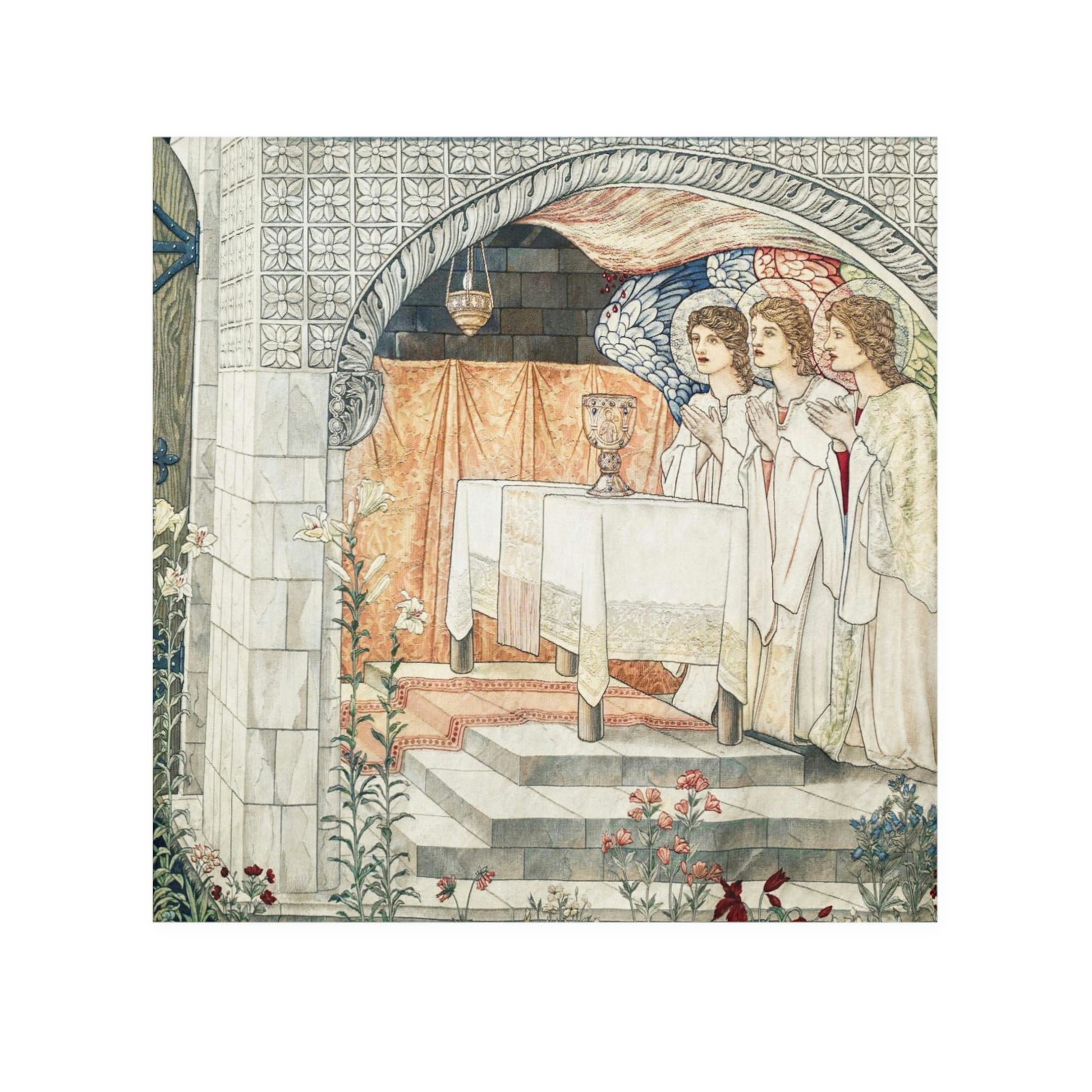 A washcloth with a floral pattern inspired by William Morris, featuring a one-sided print with multiple colors.