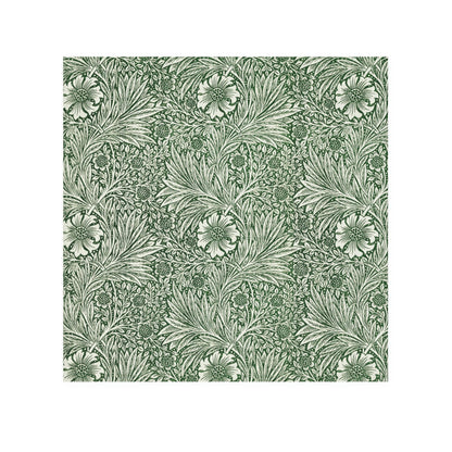 A white washcloth with a green floral pattern inspired by William Morris's art.