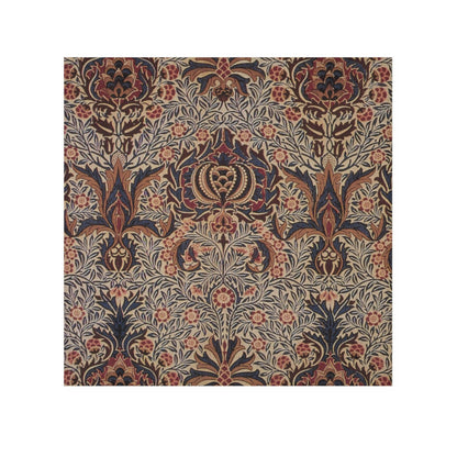 A white washcloth with a floral pattern inspired by William Morris, featuring a mix of colourful floral designs.